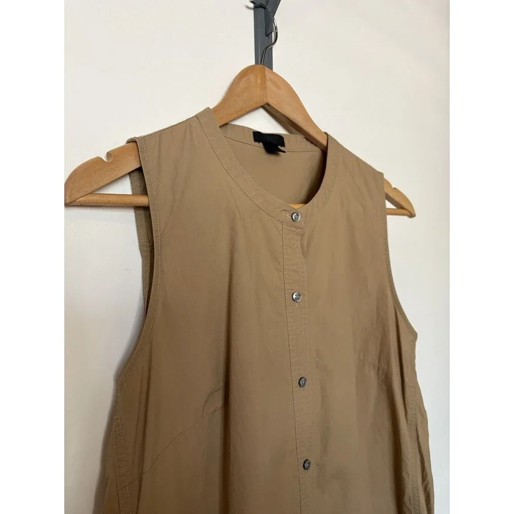 J Crew Collection Camel Button Front Sleeveless Midi Dress Size Medium